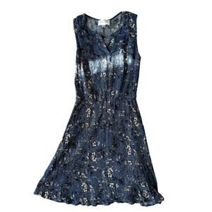 Adorable French Grey Blue Floral Spring Dress Size Medium Women's